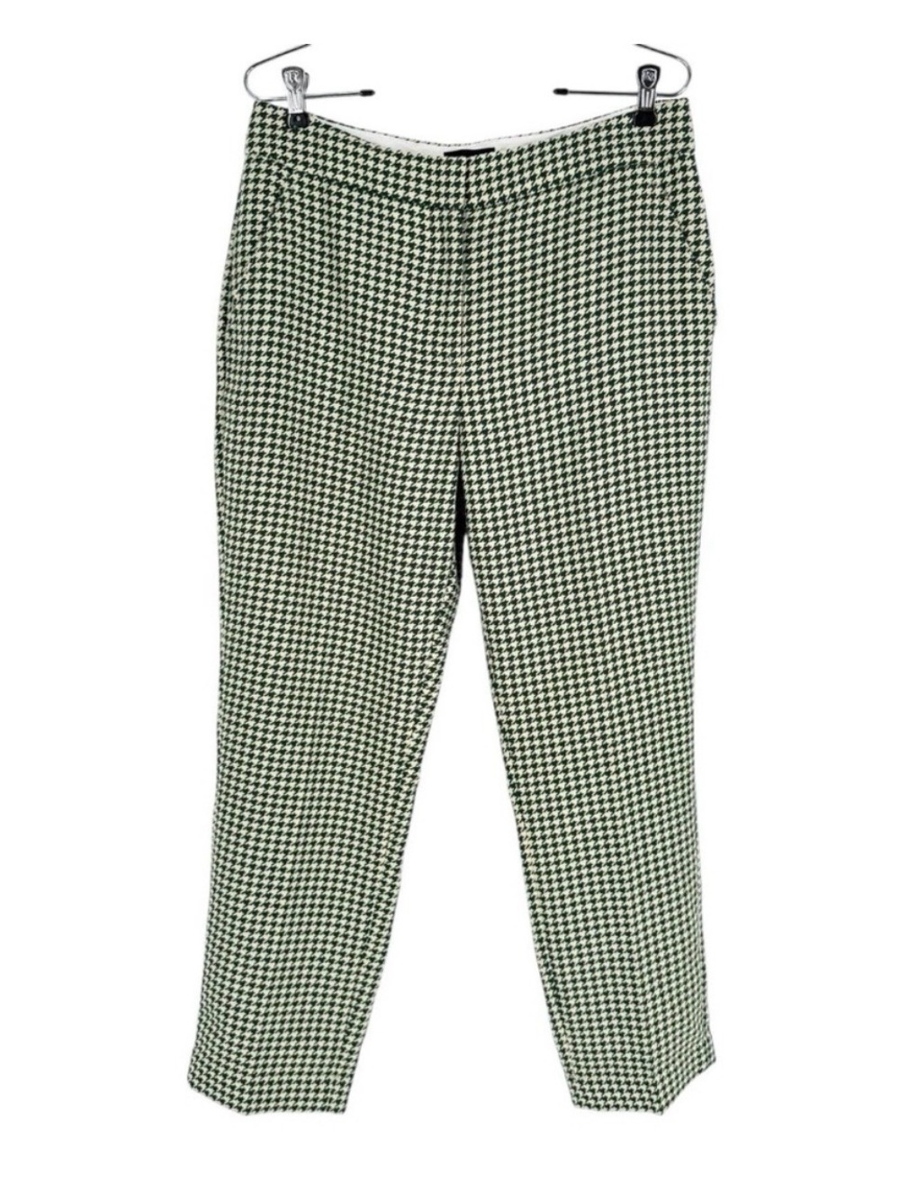 ME+EM Pants Womens UK Size 12/US 8 Green Ivory Houndstooth Classic Ankle Length - Picture 9 of 9